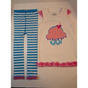 Mud Pie  Birthday Cupcake Ruffle Tunic  Capri Size 5t